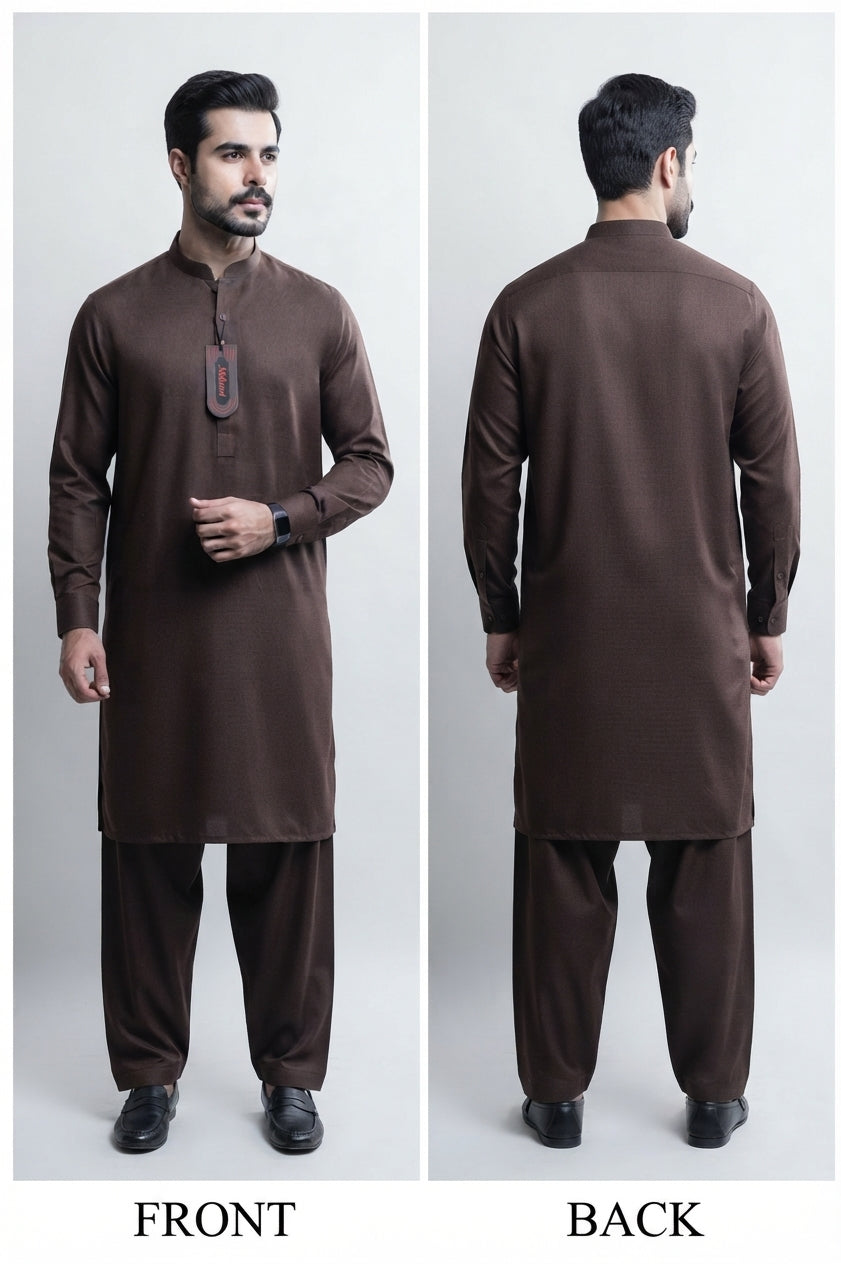 brown textured kameez Shalwar