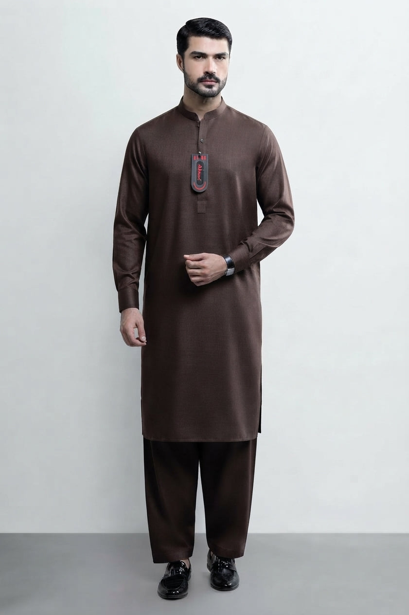 brown textured kameez Shalwar