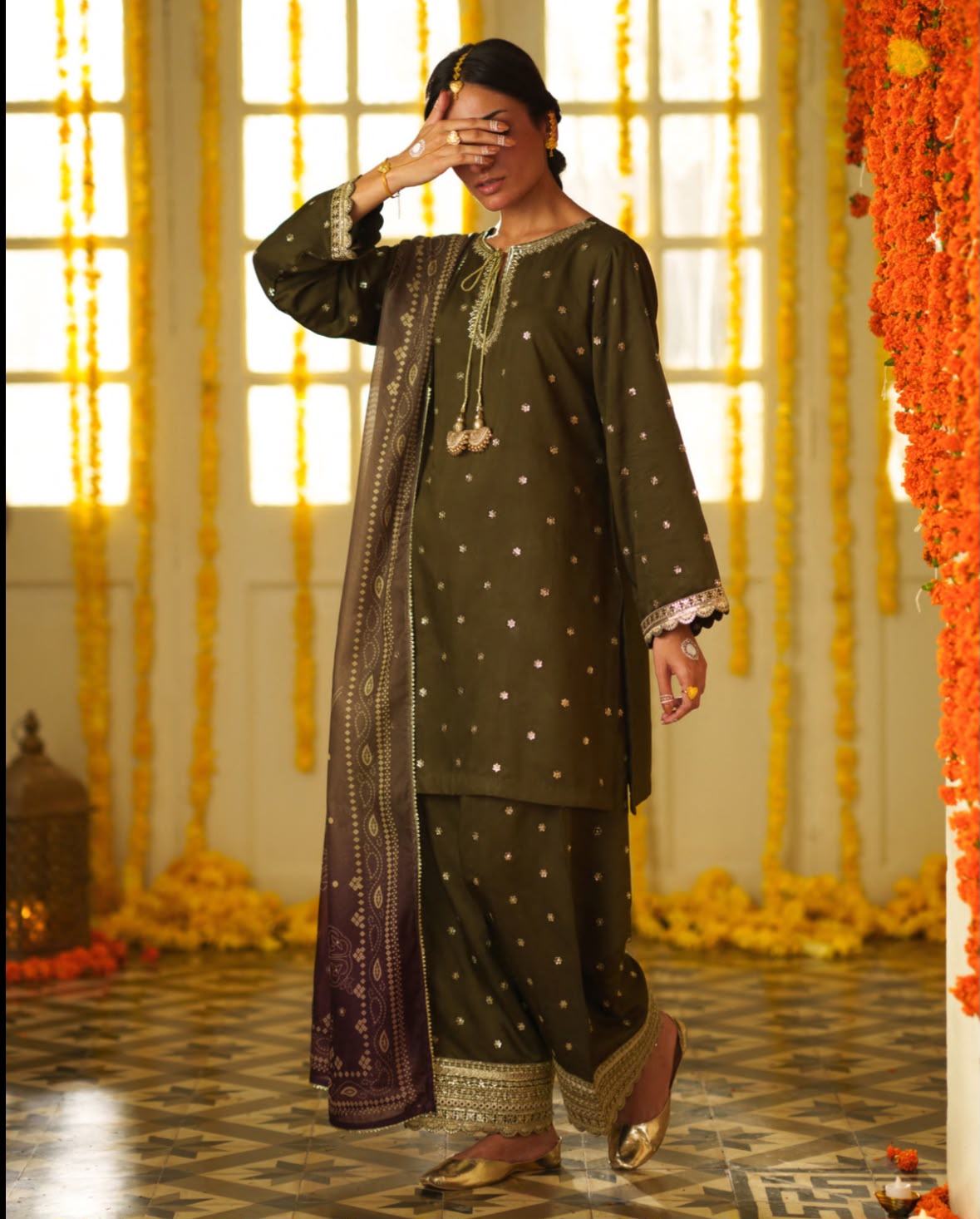 Olive Bloom Festive Suit